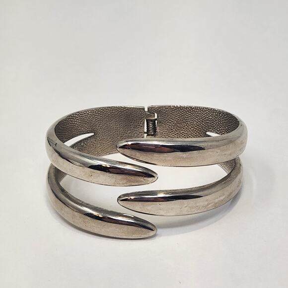 Sterling Silver 925 Mexico Hinged Cuff Bracelet Modernist Edgy Statement Chunky - Picture 5 of 7